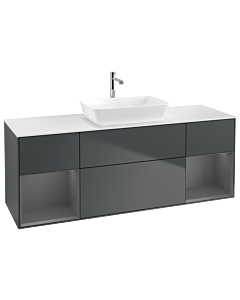 Villeroy und Boch Finion Waschtischunterschrank G861GKHG 160cm, Abdeckplatte white matt, Emotion, Regale Anthracite matt lacquer, Midnight Blue Matt Lacquer