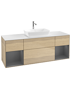 Villeroy und Boch Finion Waschtischunterschrank G861GKPC 160cm, Abdeckplatte white matt, Emotion, Regale Anthracite matt lacquer, Oak Veneer