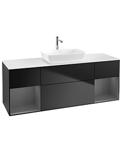 Villeroy und Boch Finion Villeroy und Boch G861GKPD 160cm, plaque de recouvrement blanc mat, Emotion, étagères Laque anthracite mat, Laque noire mat