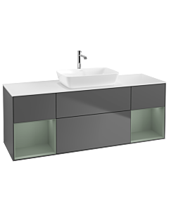 Villeroy und Boch Finion Villeroy und Boch G861GMGK 160cm, plaque de finition blanc mat, Emotion, étagères laqué olive mat, anthracite mat