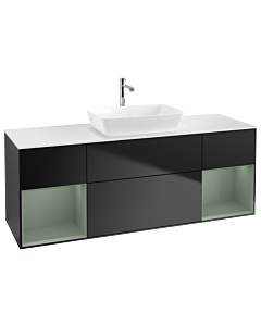 Villeroy und Boch Finion Villeroy und Boch G861GMPD 160cm, plaque de finition blanc mat, Emotion, étagères laqué olive mat, laqué noir mat