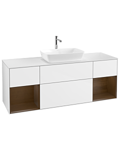 Villeroy und Boch Finion Villeroy und Boch Finion G861GNGF 160cm, cover plate white matt, Emotion, shelves Walnut Veneer , glossy white lacquer