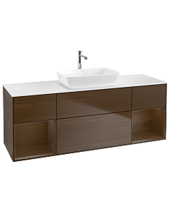 Villeroy und Boch Finion Waschtischunterschrank G861GNGN 160cm, Abdeckplatte white matt, Emotion, Regale Walnut Veneer, Walnut veneer