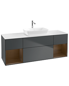 Villeroy und Boch Finion Villeroy und Boch G861GNHG 160cm, plaque de finition blanc mat, Emotion, étagères Walnut Veneer , Midnight Blue Matt Lacquer