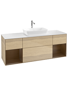 Villeroy und Boch Finion Waschtischunterschrank G861GNPC 160cm, Abdeckplatte white matt, Emotion, Regale Walnut Veneer, Oak Veneer