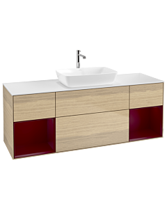 Villeroy und Boch Finion Waschtischunterschrank G861HBPC 160cm, Abdeckplatte white matt, Emotion, Regale Peony matt lacquer, Oak Veneer