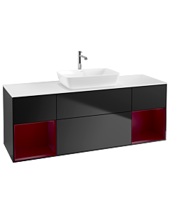 Villeroy und Boch Finion Waschtischunterschrank G861HBPD 160cm, Abdeckplatte white matt, Emotion, Regale Peony matt lacquer, Black matt lacquer