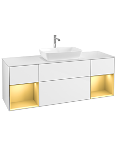 Villeroy und Boch Finion Villeroy und Boch G861HFGF 160cm, plaque de finition blanc mat, Emotion, étagères laqué or mat, laqué blanc brillant