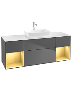 Villeroy und Boch Finion Waschtischunterschrank G861HFGK 160cm, Abdeckplatte white matt, Emotion, Regale Gold matt lacquer, Anthracite matt