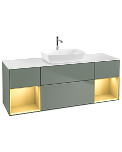 Villeroy und Boch Finion Villeroy und Boch G861HFGM 160cm, plaque de recouvrement blanc mat, Emotion, étagères laqué or mat, Olive Matt Lacquer