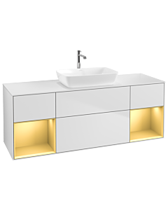 Villeroy und Boch Finion Waschtischunterschrank G861HFMT 160cm, Abdeckplatte white matt, Emotion, Regale Gold matt lacquer, White matt lacquer