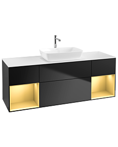 Villeroy und Boch Finion Waschtischunterschrank G861HFPD 160cm, Abdeckplatte white matt, Emotion, Regale Gold matt lacquer, Black matt lacquer