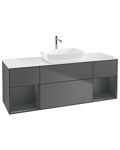 Villeroy und Boch Finion Villeroy und Boch G861HGGK 160cm, plaque de recouvrement blanc mat, Emotion, étagères Laque mat minuit, Anthracite mat