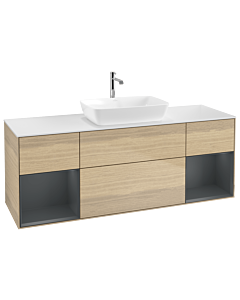 Villeroy und Boch Finion Villeroy und Boch G861HGPC 160cm, plaque de finition blanc mat, Emotion, étagères Midnight mat laqué, Oak Veneer