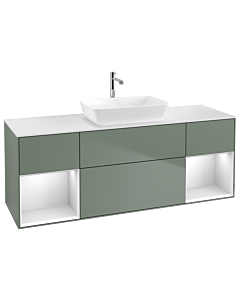 Villeroy und Boch Finion Villeroy und Boch G861MTGM 160cm, plaque de finition blanc mat, Emotion, étagères laqué blanc mat, Olive Matt Lacquer