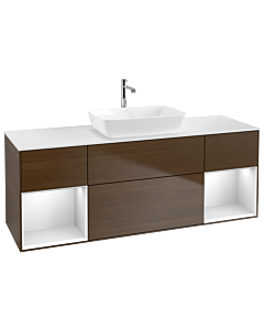 Villeroy und Boch Finion Waschtischunterschrank G861MTGN 160cm, Abdeckplatte white matt, Emotion, Regale White matt lacquer, Walnut veneer