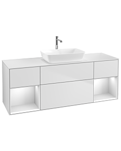 Villeroy und Boch Finion Waschtischunterschrank G861MTMT 160cm, Abdeckplatte white matt, Emotion, Regale White matt lacquer, White matt lacquer