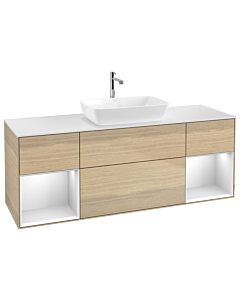 Villeroy und Boch Finion Waschtischunterschrank G861MTPC 160cm, Abdeckplatte white matt, Emotion, Regale White matt lacquer, Oak Veneer