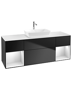 Villeroy und Boch Finion Villeroy und Boch G861MTPD 160cm, plaque de finition blanc mat, Emotion, étagères laqué blanc mat, laqué noir mat