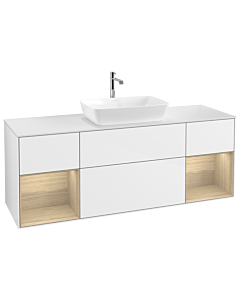 Villeroy und Boch Finion Villeroy und Boch G861PCGF 160cm, plaque de finition blanc mat, emotion, étagères Oak Veneer , laqué blanc brillant