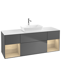 Villeroy und Boch Finion Villeroy und Boch G861PCGK 160cm, plaque de finition blanc mat, Emotion, étagères Oak Veneer , anthracite mat