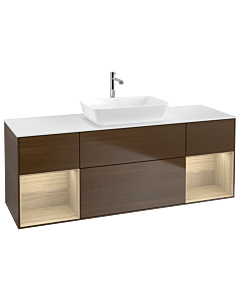 Villeroy und Boch Finion Waschtischunterschrank G861PCGN 160cm, Abdeckplatte white matt, Emotion, Regale Oak Veneer, Walnut veneer