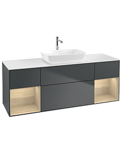 Villeroy und Boch Finion Waschtischunterschrank G861PCHG 160cm, Abdeckplatte white matt, Emotion, Regale Oak Veneer, Midnight Blue Matt Lacquer