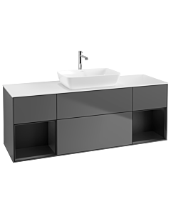Villeroy und Boch Finion Waschtischunterschrank G861PDGK 160cm, Abdeckplatte white matt, Emotion, Regale Black matt lacquer, Anthracite matt