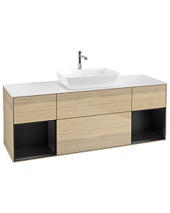 Villeroy und Boch Finion Villeroy und Boch G861PDPC 160cm, plaque de finition blanc mat, Emotion, étagères laqué noir mat, Oak Veneer