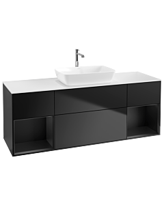 Villeroy und Boch Finion Villeroy und Boch G861PDPD 160cm, plaque de recouvrement blanc mat, Emotion, étagères laqué noir mat, laqué noir mat