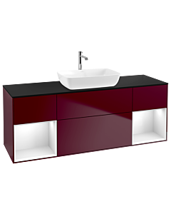 Villeroy und Boch Finion Waschtischunterschrank G862GFHB 160cm, Abdeckplatte black matt, Emotion, Regale Glossy white lacquer, Peony Matt