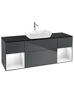 Villeroy und Boch Finion Waschtischunterschrank G862GFHG 160cm, Abdeckplatte black matt, Emotion, Regale Glossy white lacquer, Midnight Blue Matt Lacquer