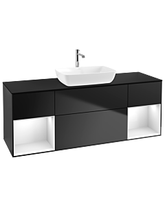 Villeroy und Boch Finion Waschtischunterschrank G862GFPD 160cm, Abdeckplatte black matt, Emotion, Regale Glossy white lacquer, Black matt lacquer