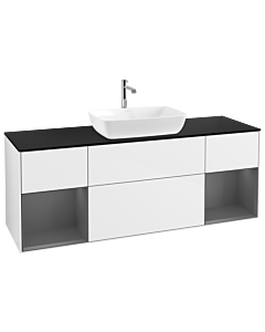 Villeroy und Boch Finion Waschtischunterschrank G862GKGF 160cm, Abdeckplatte black matt, Emotion, Regale Anthracite matt lacquer, Glossy white lacquer