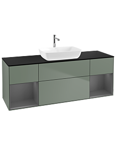 Villeroy und Boch Finion Waschtischunterschrank G862GKGM 160cm, Abdeckplatte black matt, Emotion, Regale Anthracite matt lacquer, Olive Matt Lacquer