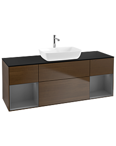 Villeroy und Boch Finion Waschtischunterschrank G862GKGN 160cm, Abdeckplatte black matt, Emotion, Regale Anthracite matt lacquer, Walnut veneer