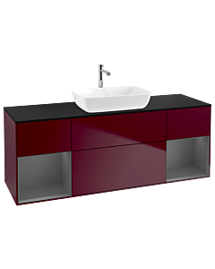 Villeroy und Boch Finion Waschtischunterschrank G862GKHB 160cm, Abdeckplatte black matt, Emotion, Regale Anthracite matt lacquer, Peony Matt