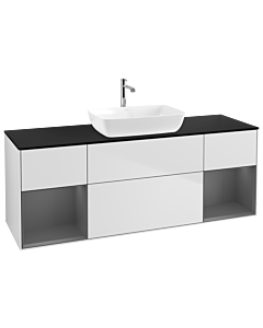Villeroy und Boch Finion Waschtischunterschrank G862GKMT 160cm, Abdeckplatte black matt, Emotion, Regale Anthracite matt lacquer, White matt lacquer