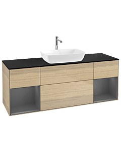 Villeroy und Boch Finion Waschtischunterschrank G862GKPC 160cm, Abdeckplatte black matt, Emotion, Regale Anthracite matt lacquer, Oak Veneer