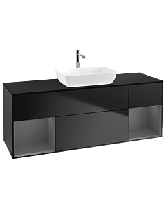 Villeroy und Boch Finion Waschtischunterschrank G862GKPD 160cm, Abdeckplatte black matt, Emotion, Regale Anthracite matt lacquer, Black matt lacquer