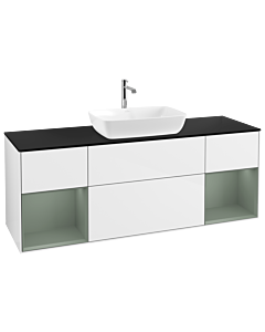 Villeroy und Boch Finion Villeroy und Boch G862GMGF 160cm, plaque de recouvrement noir mat, Emotion, étagères laqué olive mat, laqué blanc brillant