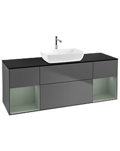 Villeroy und Boch Finion Villeroy und Boch G862GMGK 160cm, plaque de finition noir mat, Emotion, étagères laqué olive mat, anthracite mat