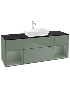 Villeroy und Boch Finion Waschtischunterschrank G862GMGM 160cm, Abdeckplatte black matt, Emotion, Regale Olive matt lacquer, Olive Matt Lacquer
