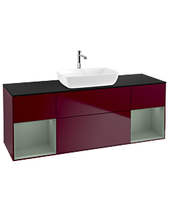 Villeroy und Boch Finion Waschtischunterschrank G862GMHB 160cm, Abdeckplatte black matt, Emotion, Regale Olive matt lacquer, Peony Matt