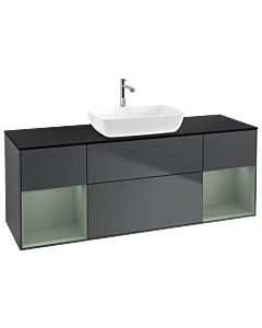 Villeroy und Boch Finion Villeroy und Boch G862GMHG 160cm, plaque de finition noir mat, Emotion, étagères olive laqué mat, Midnight Blue Matt Lacquer