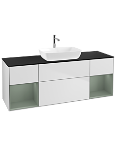 Villeroy und Boch Finion Villeroy und Boch G862GMMT 160cm, plaque de finition noir mat, Emotion, étagères laqué mat olive, laqué mat blanc