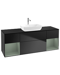 Villeroy und Boch Finion Waschtischunterschrank G862GMPD 160cm, Abdeckplatte black matt, Emotion, Regale Olive matt lacquer, Black matt lacquer