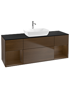 Villeroy und Boch Finion Waschtischunterschrank G862GNGN 160cm, Abdeckplatte black matt, Emotion, Regale Walnut Veneer, Walnut veneer
