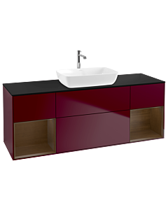 Villeroy und Boch Finion Waschtischunterschrank G862GNHB 160cm, Abdeckplatte black matt, Emotion, Regale Walnut Veneer, Peony Matt