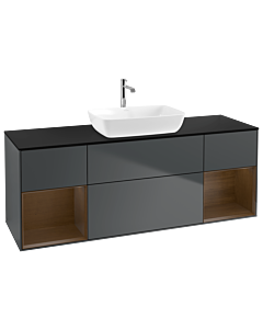 Villeroy und Boch Finion Villeroy und Boch G862GNHG 160cm, plaque de finition noir mat, Emotion, étagères Walnut Veneer , Midnight Blue Matt Lacquer